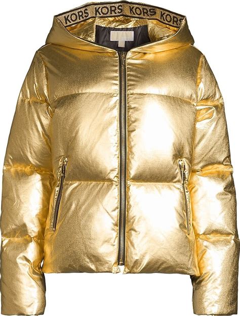 MICHAEL Michael Kors Logo Tape Metallic Puffer Jacket